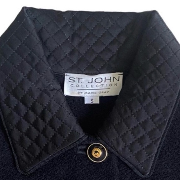 St. John Black Mid Length Boucle Knit Coat Size Small - Picture 3 of 9